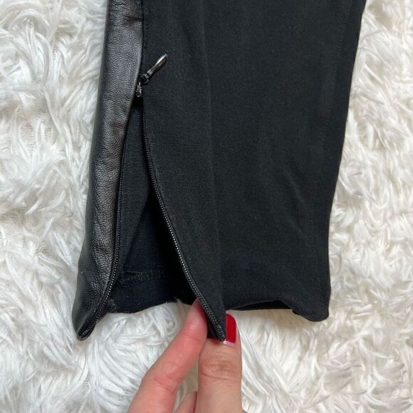 IMNYC Isaac Mizrahi Leggings Pants Size Large Black Leather Panel Crop Ankle Zip - Picture 3 of 7